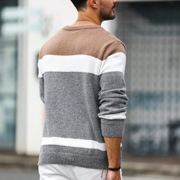Manfinity Homme Men's Color Blocking Cable Knitted Sweater , Crew Neck - Picture 3 of 4